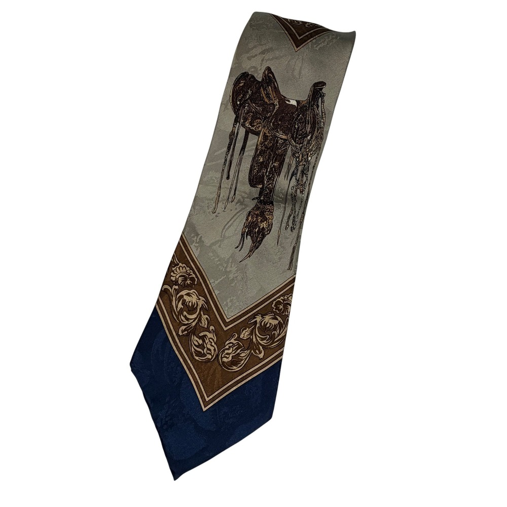 Roper Necktie Mens OS Blue Grey Western Saddle Silk Jacquard Cowboy Tie